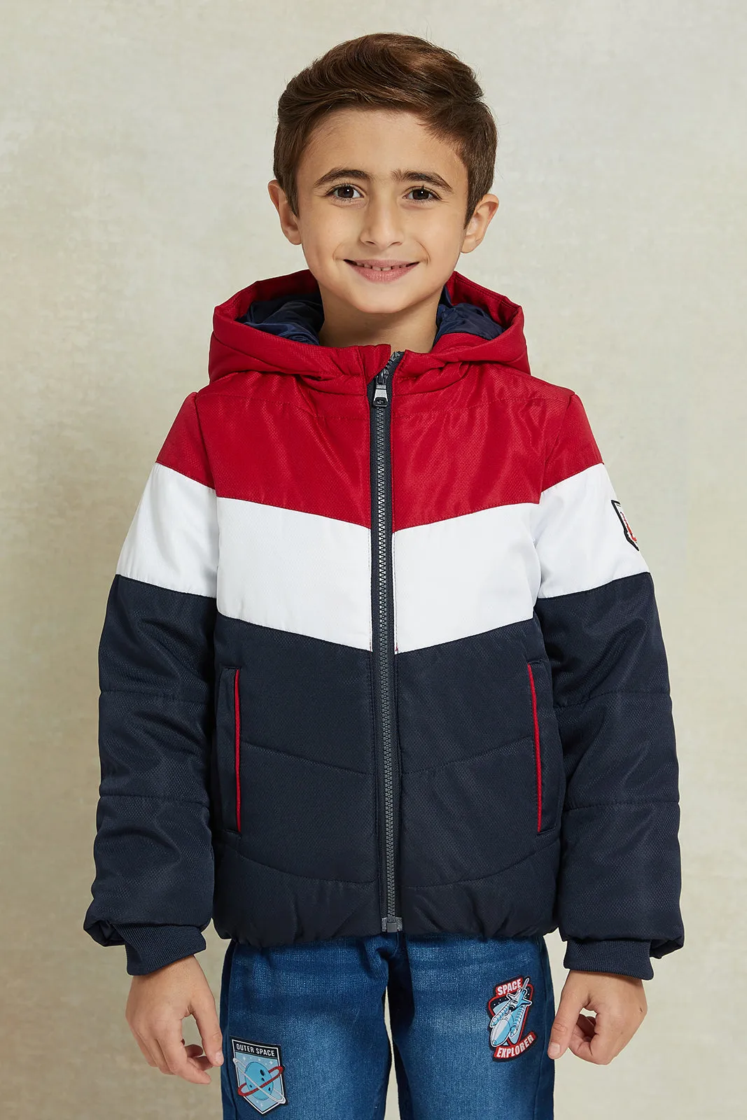 Boys Multicolour Padded Hooded Jacket