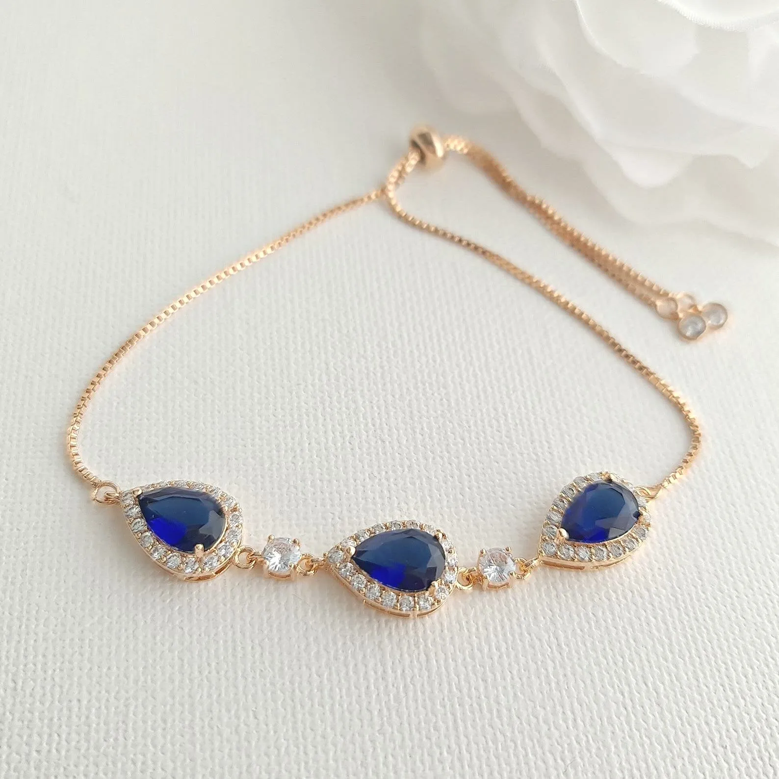 Bracelet in Sapphire Blue & Rose Gold for Bride & Bridesmaids-Aoi