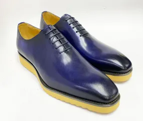 Burnished Calfskin Lace-Up Shoe Blue