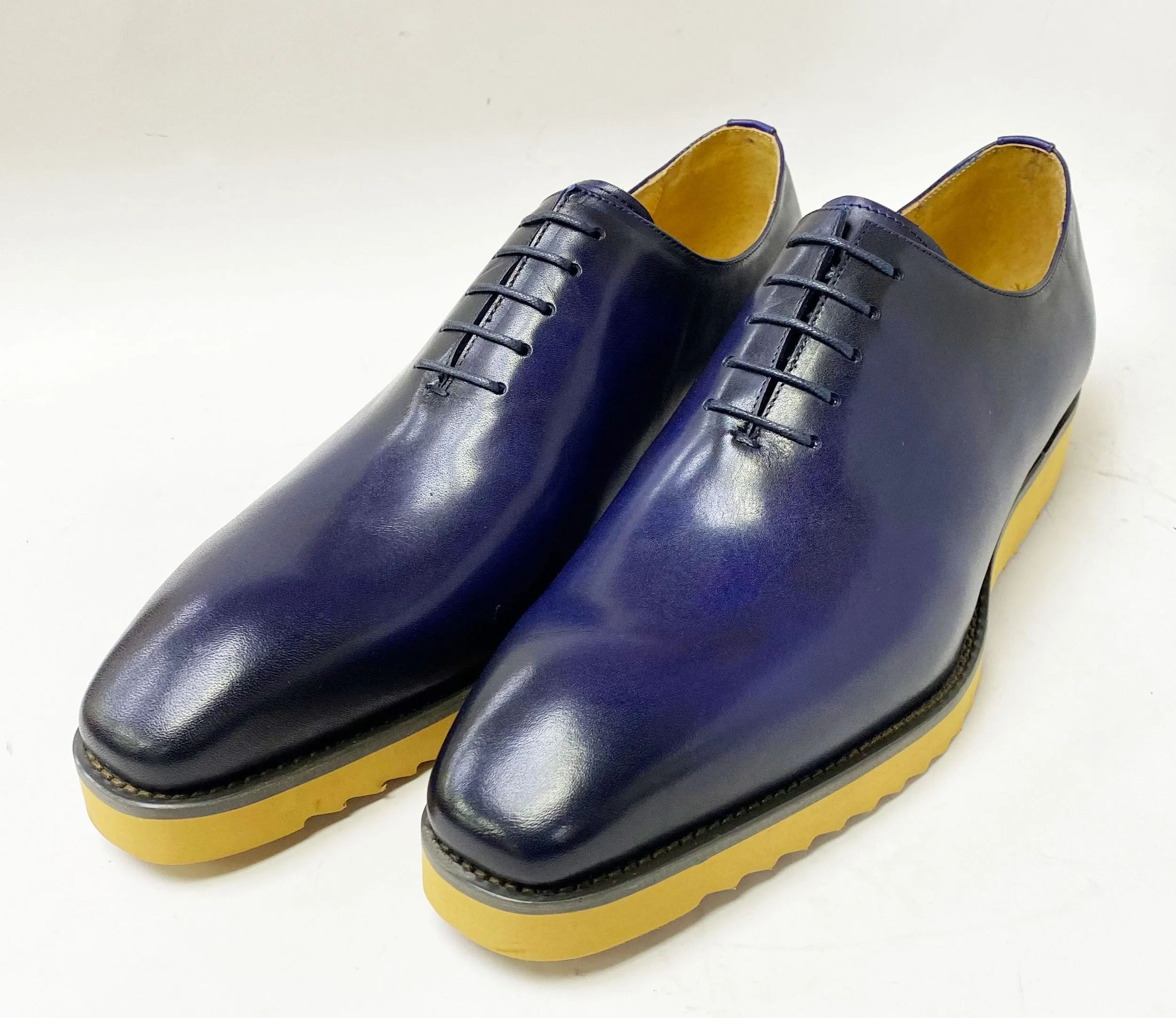 Burnished Calfskin Lace-Up Shoe Blue