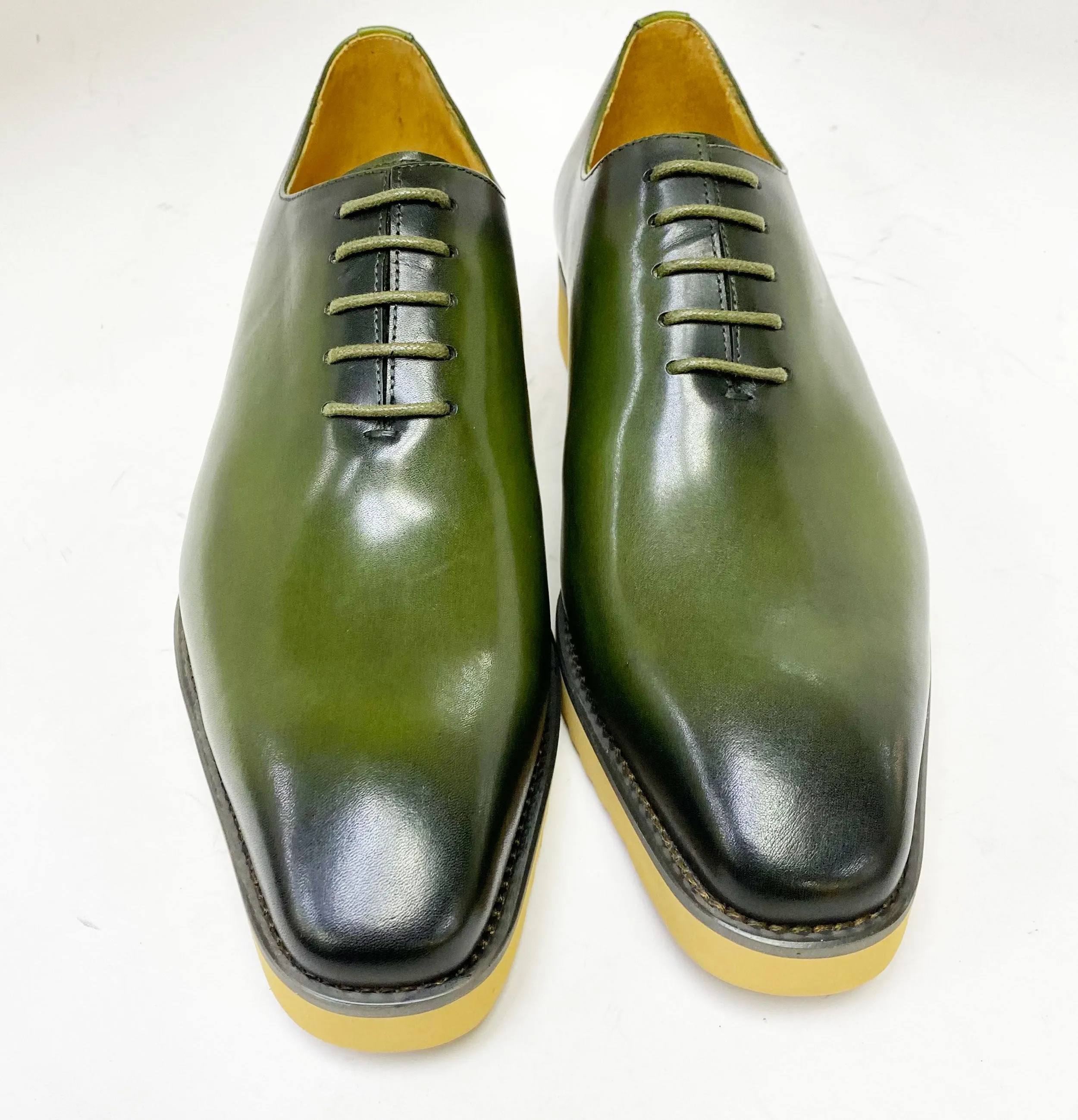 Burnished Calfskin Lace-Up Shoe Olive