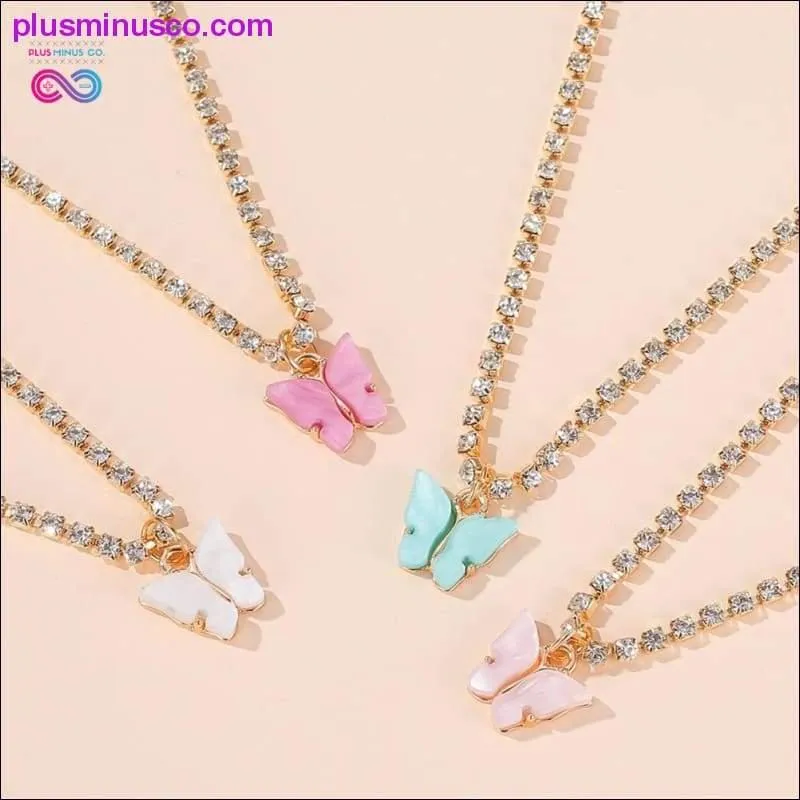 Butterfly Pendant Colorful Cubic Zirconia Necklace for Women