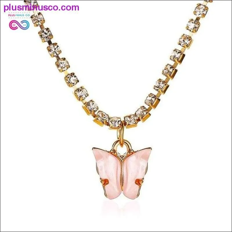 Butterfly Pendant Colorful Cubic Zirconia Necklace for Women