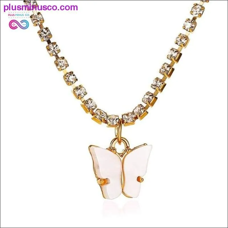 Butterfly Pendant Colorful Cubic Zirconia Necklace for Women