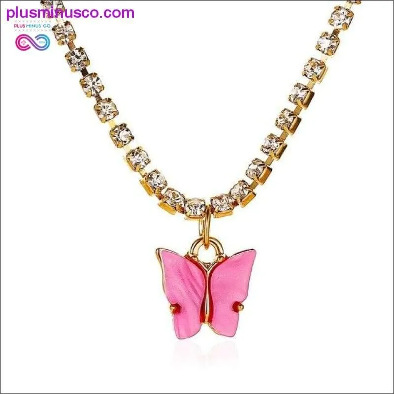 Butterfly Pendant Colorful Cubic Zirconia Necklace for Women