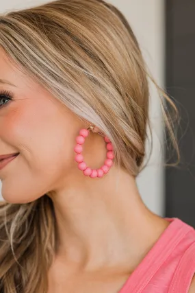 Casual Glam Beaded Hoop Earrings- Pink