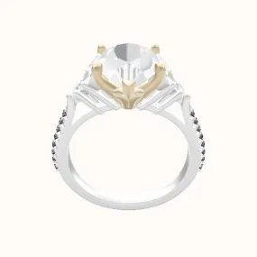 Cathedral Diamond Band with Marquise & Round Sidestones Engagement Ring With Petal Four Prong Head