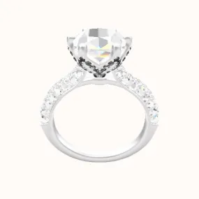 Cathedral Three Row Pave Engagement Ring With Pave Petal Six Prong Head