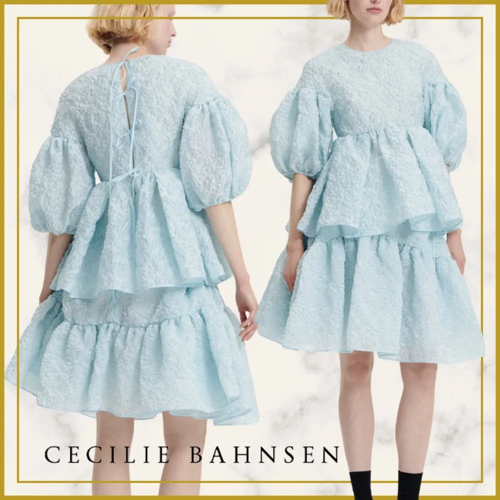 CECILIE BAHNSEN  |Casual Style Cropped Plain Short Sleeves Party Style