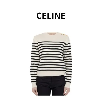 CELINE  |Stripes Casual Style V-neck & Crew neck