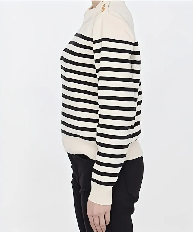 CELINE  |Stripes Casual Style V-neck & Crew neck