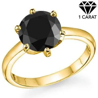 CLOSEOUT OFFER: 1CT ROUND BLACK DIAMOND SOLITAIRE 10KT SOLID GOLD ENGAGEMENT RING