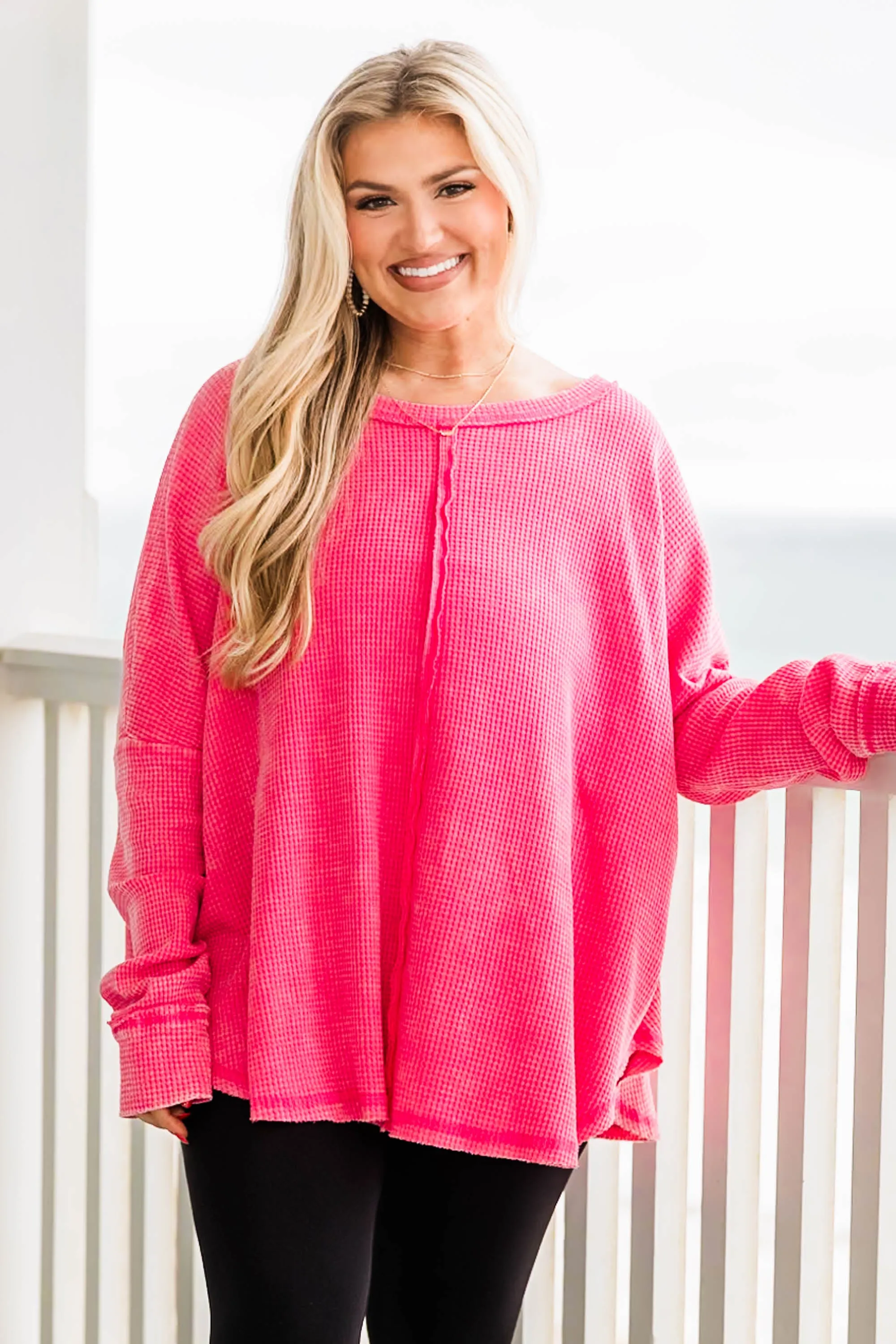 Cozy Waffle Pullover, Fuchsia