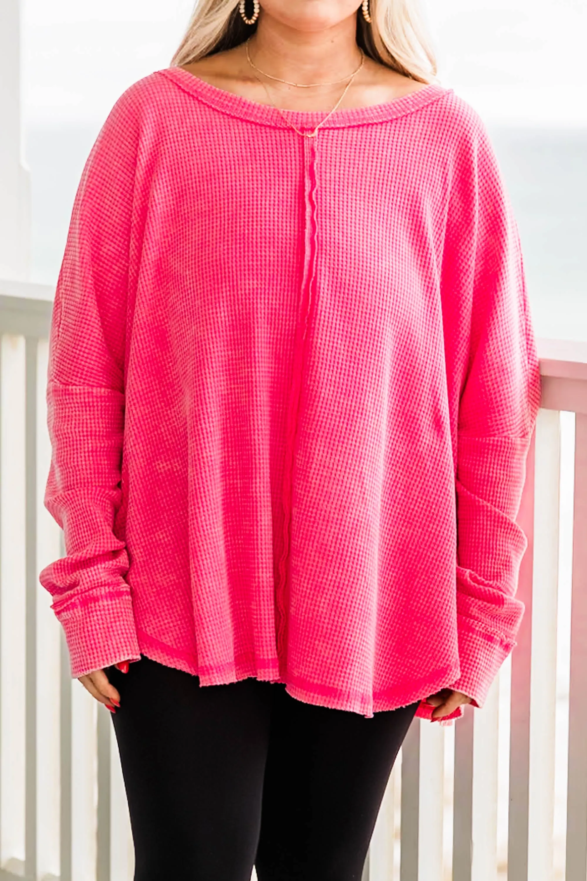 Cozy Waffle Pullover, Fuchsia