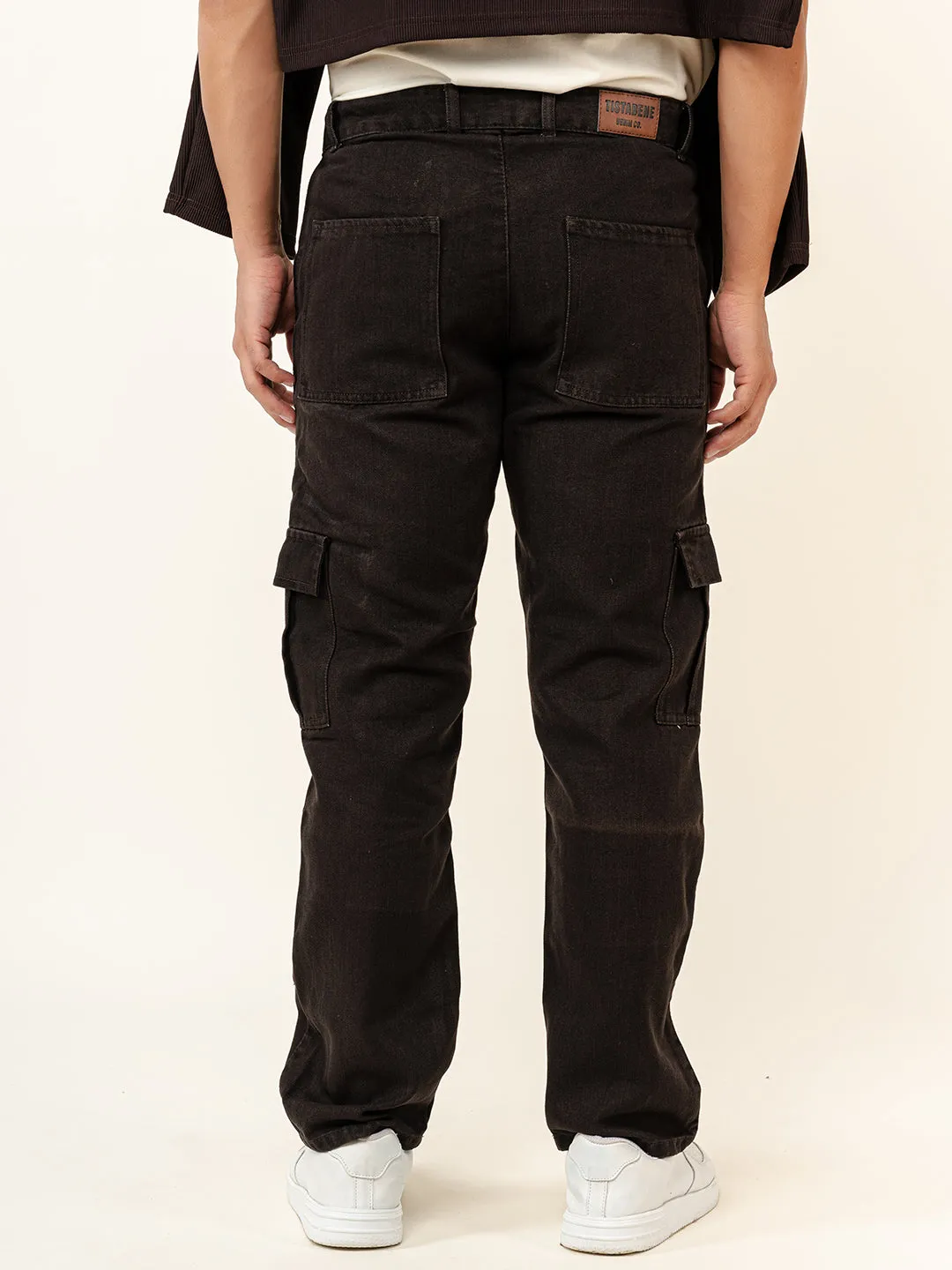 Dark Brown Straight Fit Cargo Denim Jeans