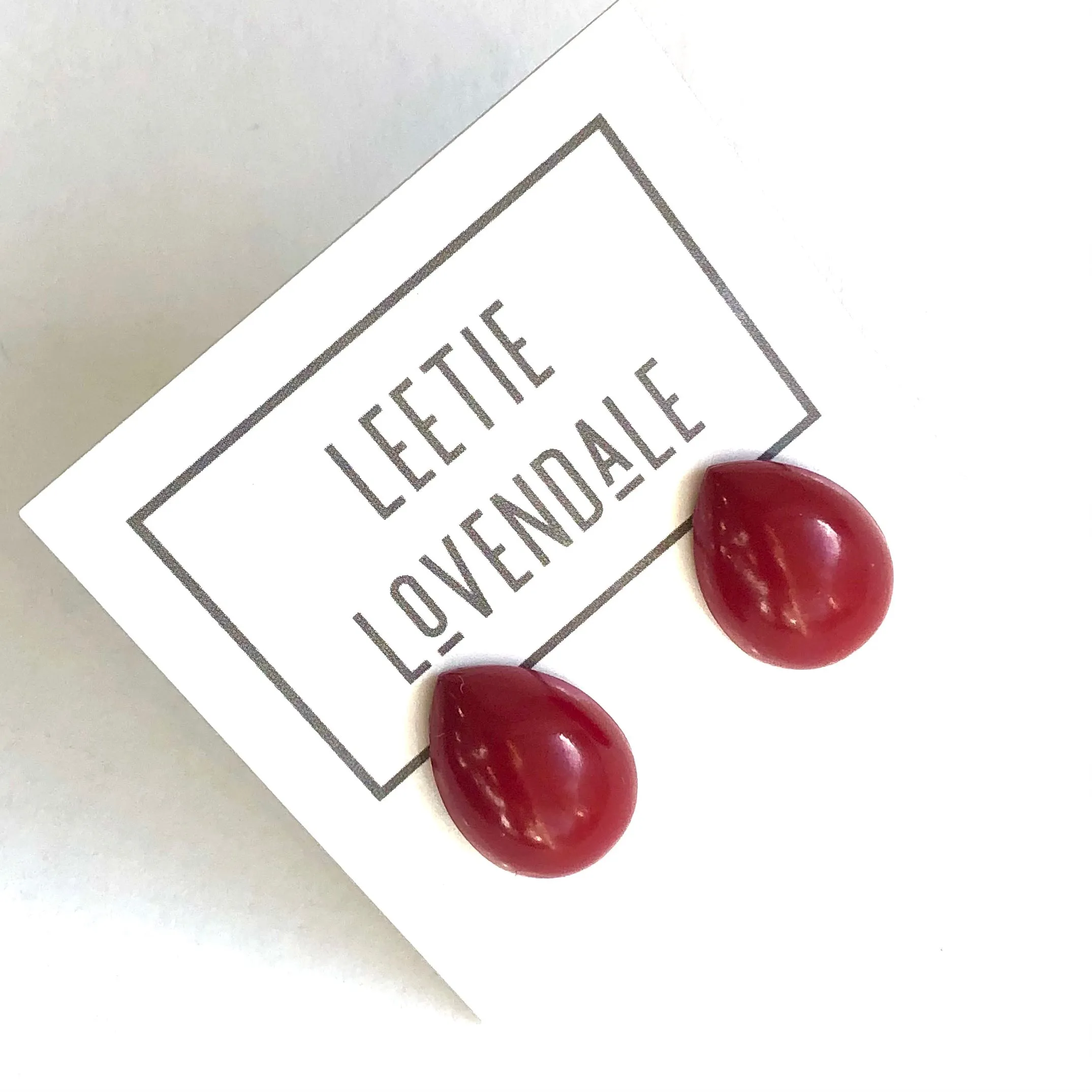 Deep Garnet Red Teardrop Stud Earrings