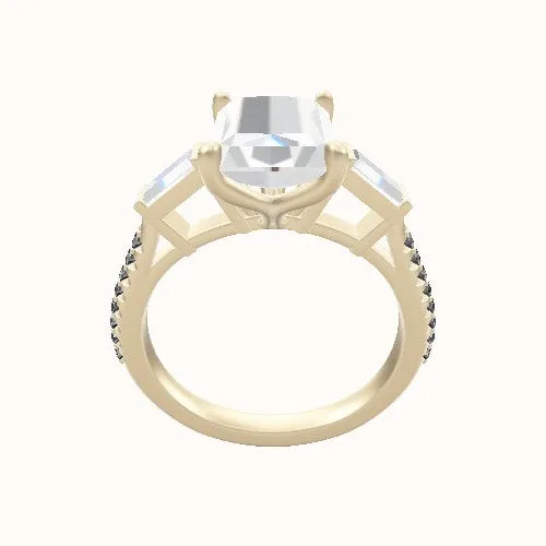 Diamond Band with Baguette Sidestones Engagement Ring With Petal Four Prong Head