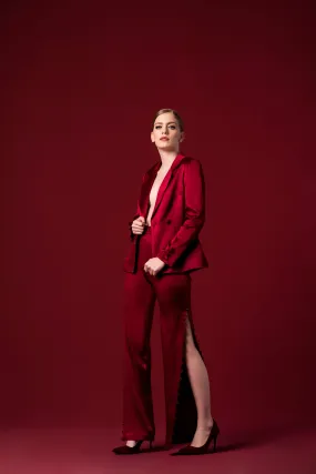 Double-Breasted Stretch Satin Viscose Jacket with Pant