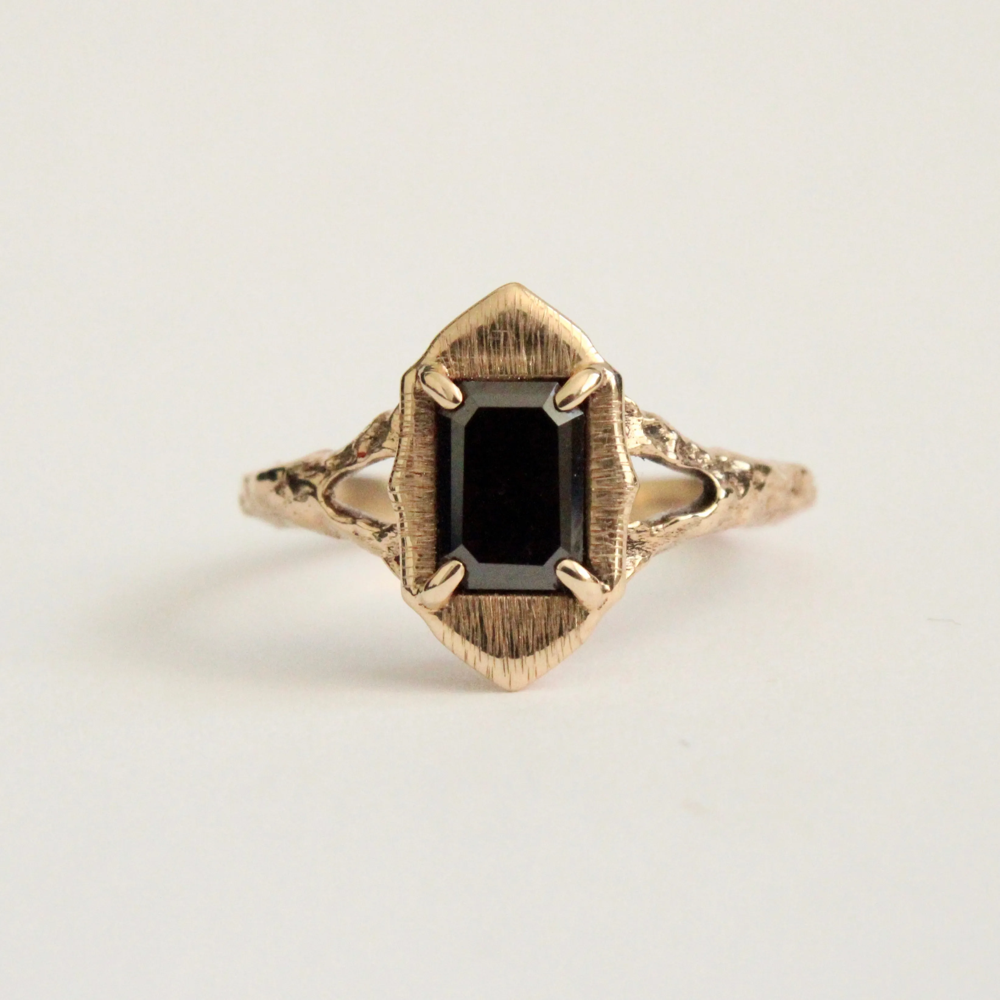 Emerald Cut Black Diamond Ring in 14 Karat Yellow Gold