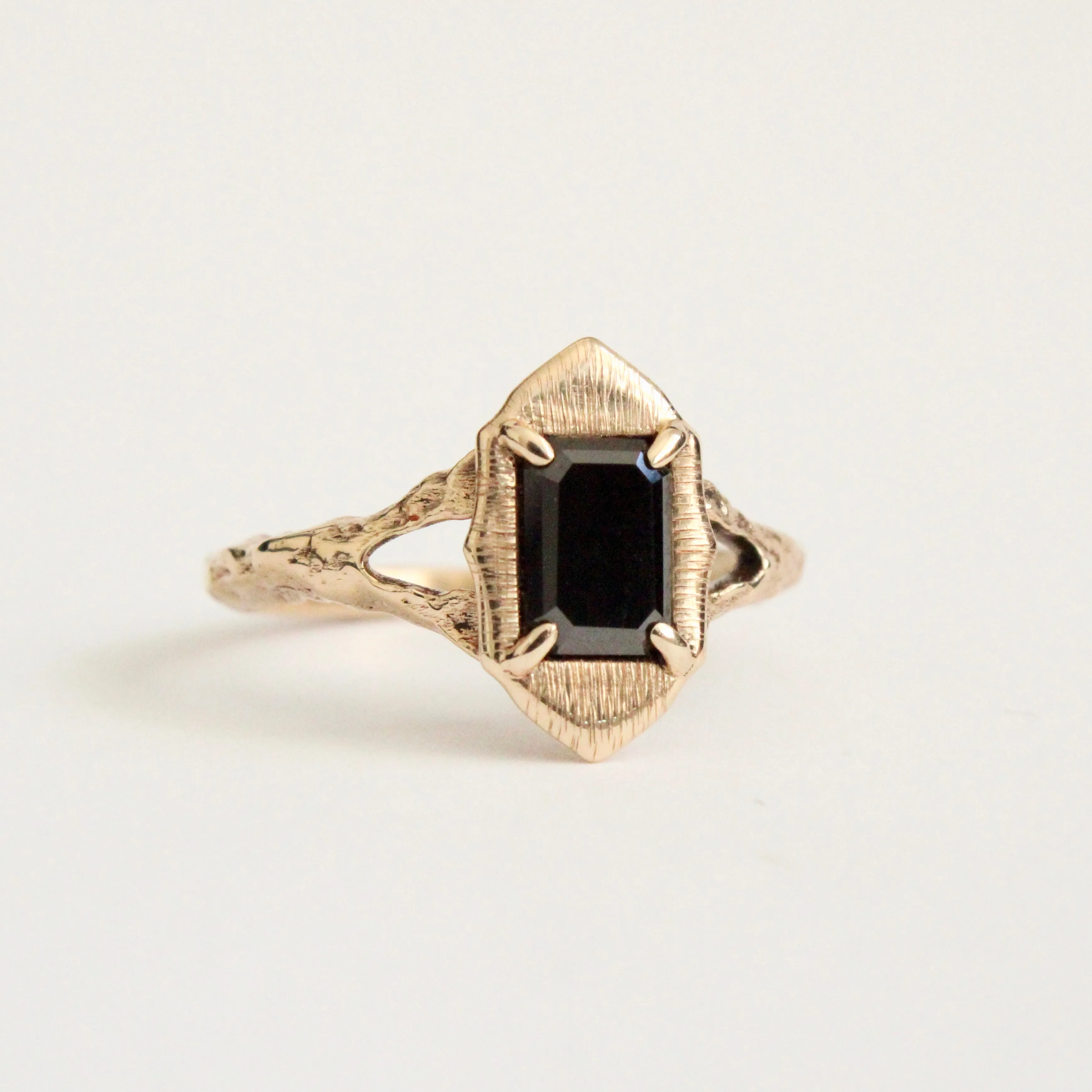 Emerald Cut Black Diamond Ring in 14 Karat Yellow Gold