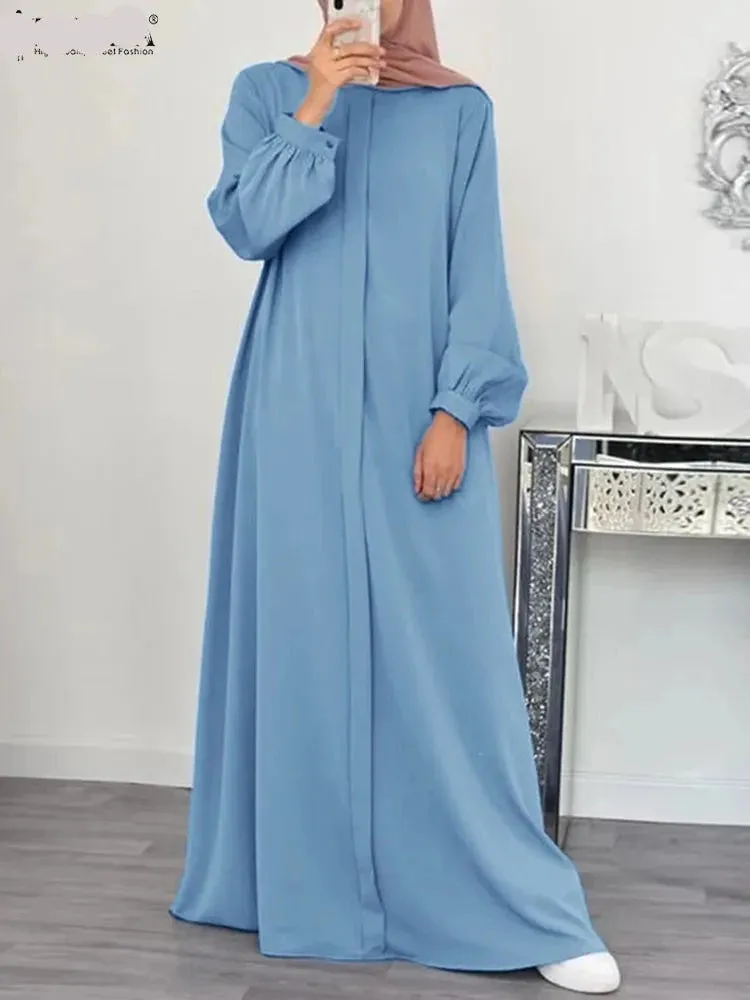 Fashion Abayas For Muslim Women Elegant Solid Party Dress