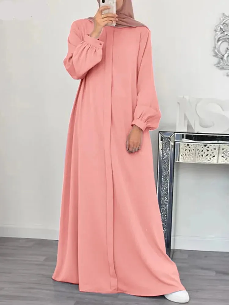 Fashion Abayas For Muslim Women Elegant Solid Party Dress