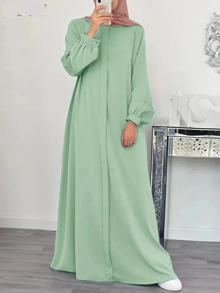 Fashion Abayas For Muslim Women Elegant Solid Party Dress