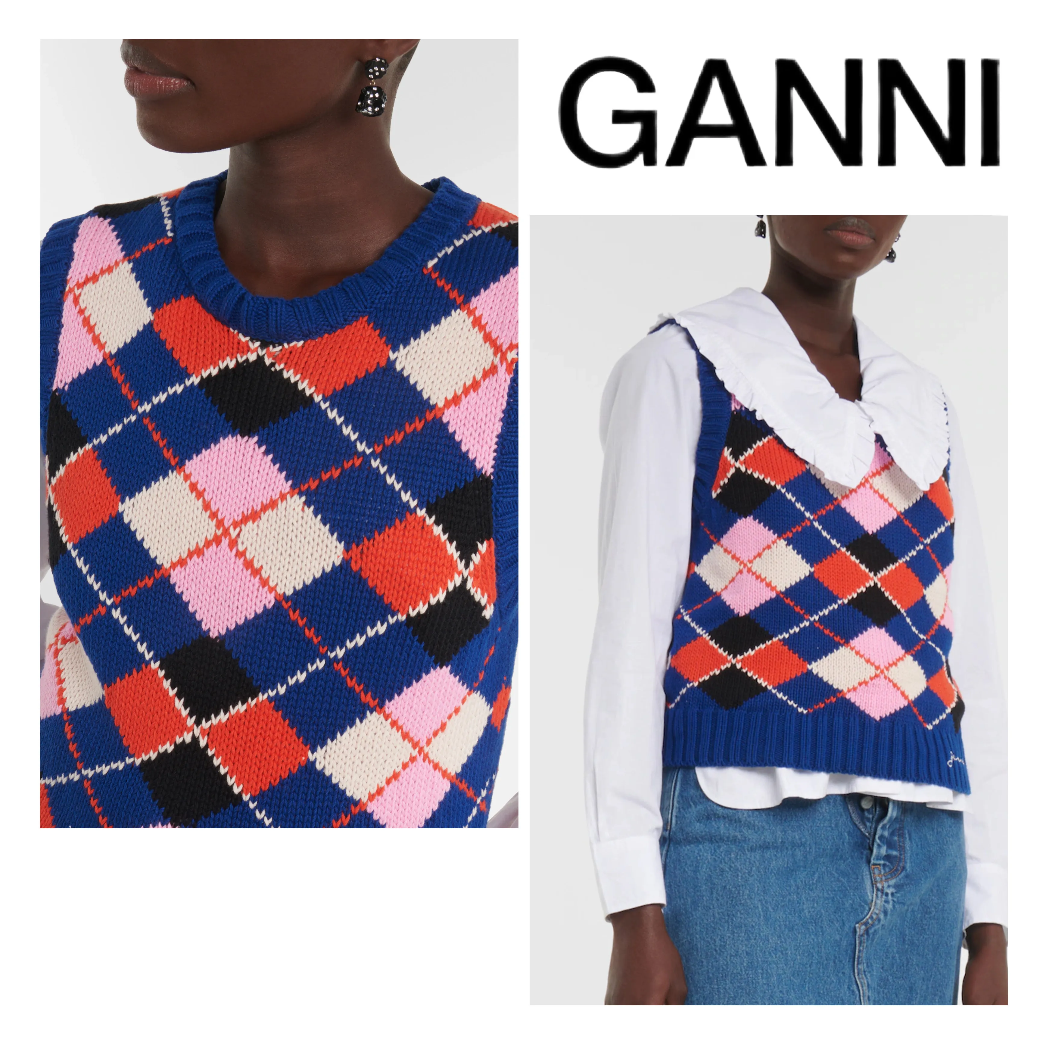 Ganni  |Casual Style Sleeveless U-Neck Cotton Office Style Logo