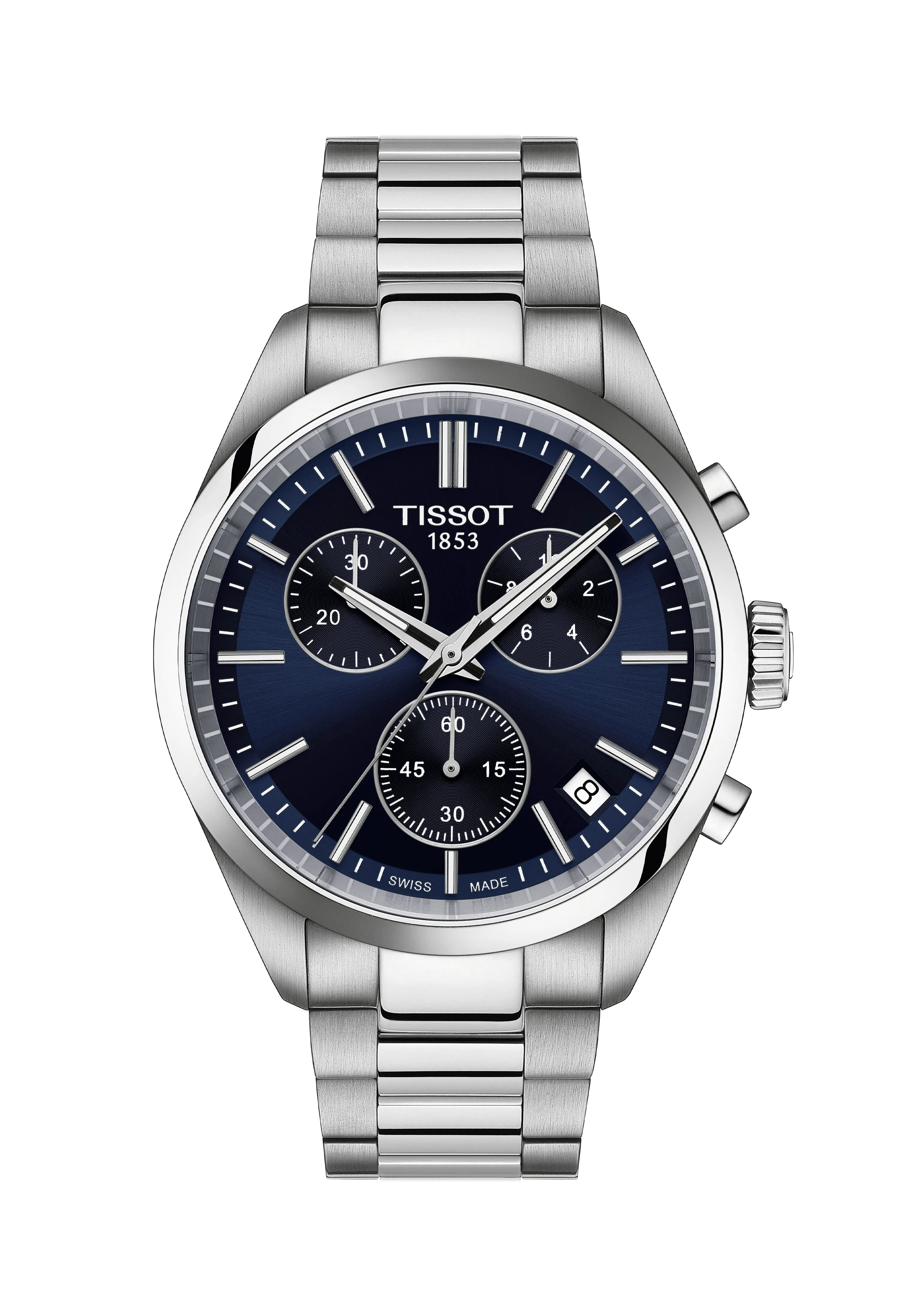 Gents Tissot Tissot PR100 Blue Chronograph Dial Bracelet Watch Stainless Steel