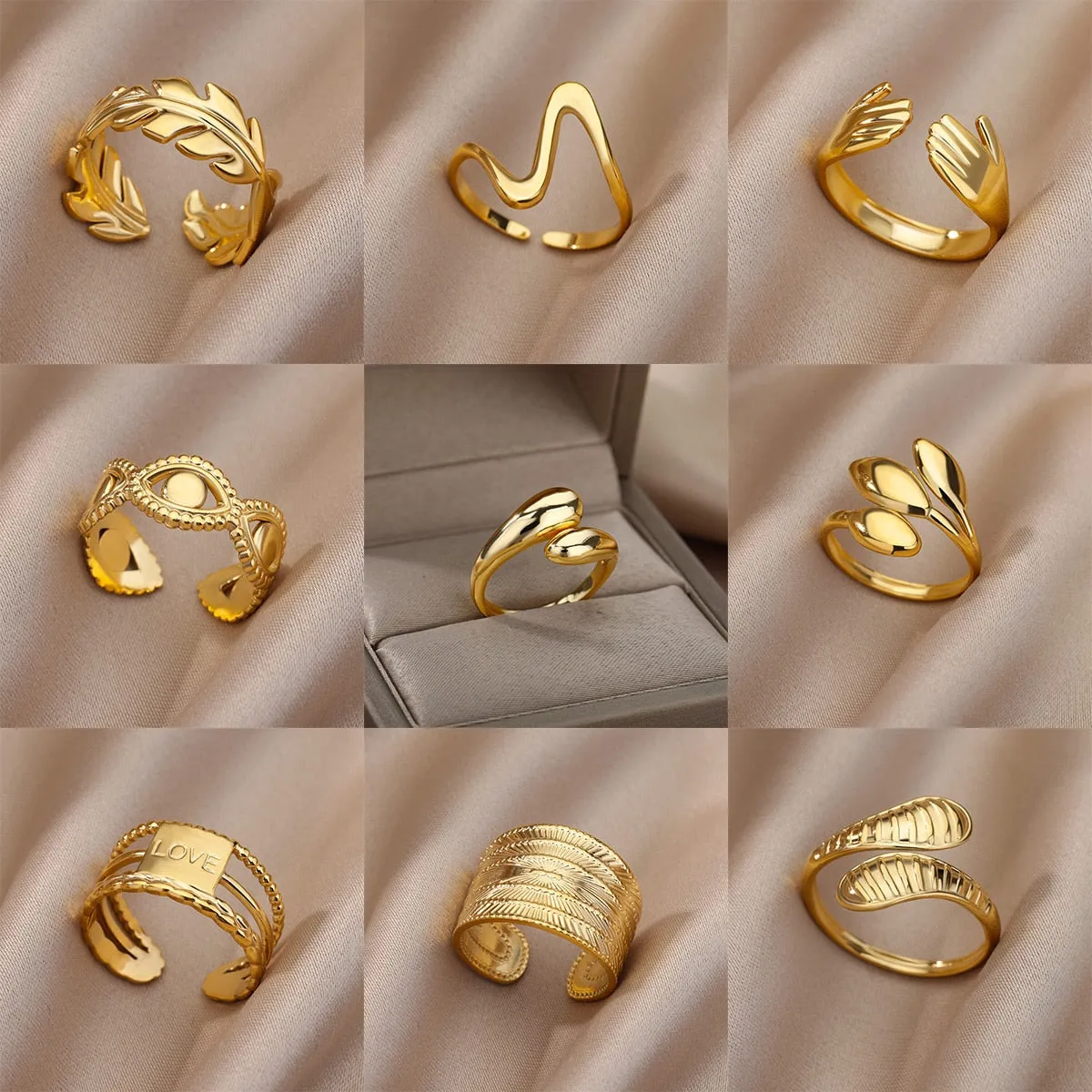 Gold Color Stainless Steel Engagement Wedding Party Finger Ring for Women