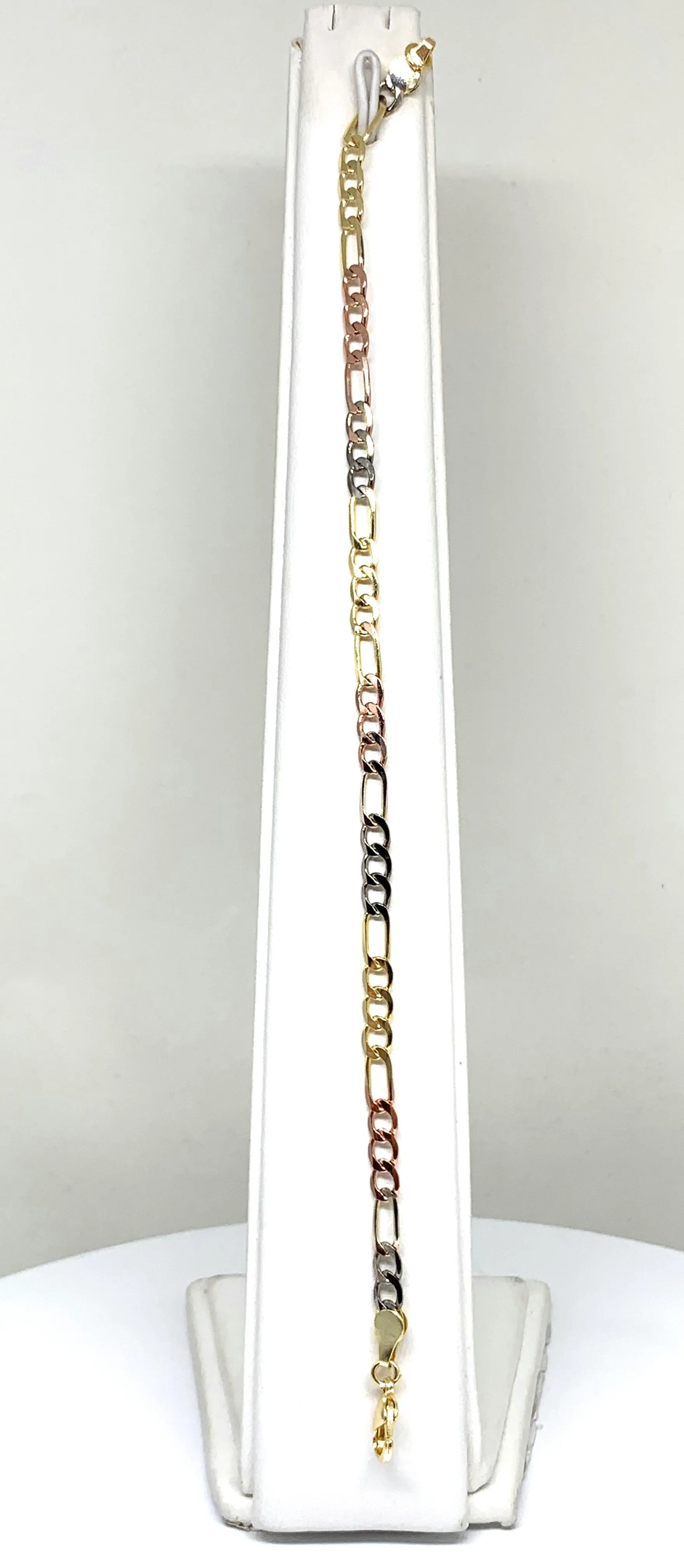 Gold Plated Tri-Color Figaro Bracelet 8” 5mm Width Esclava