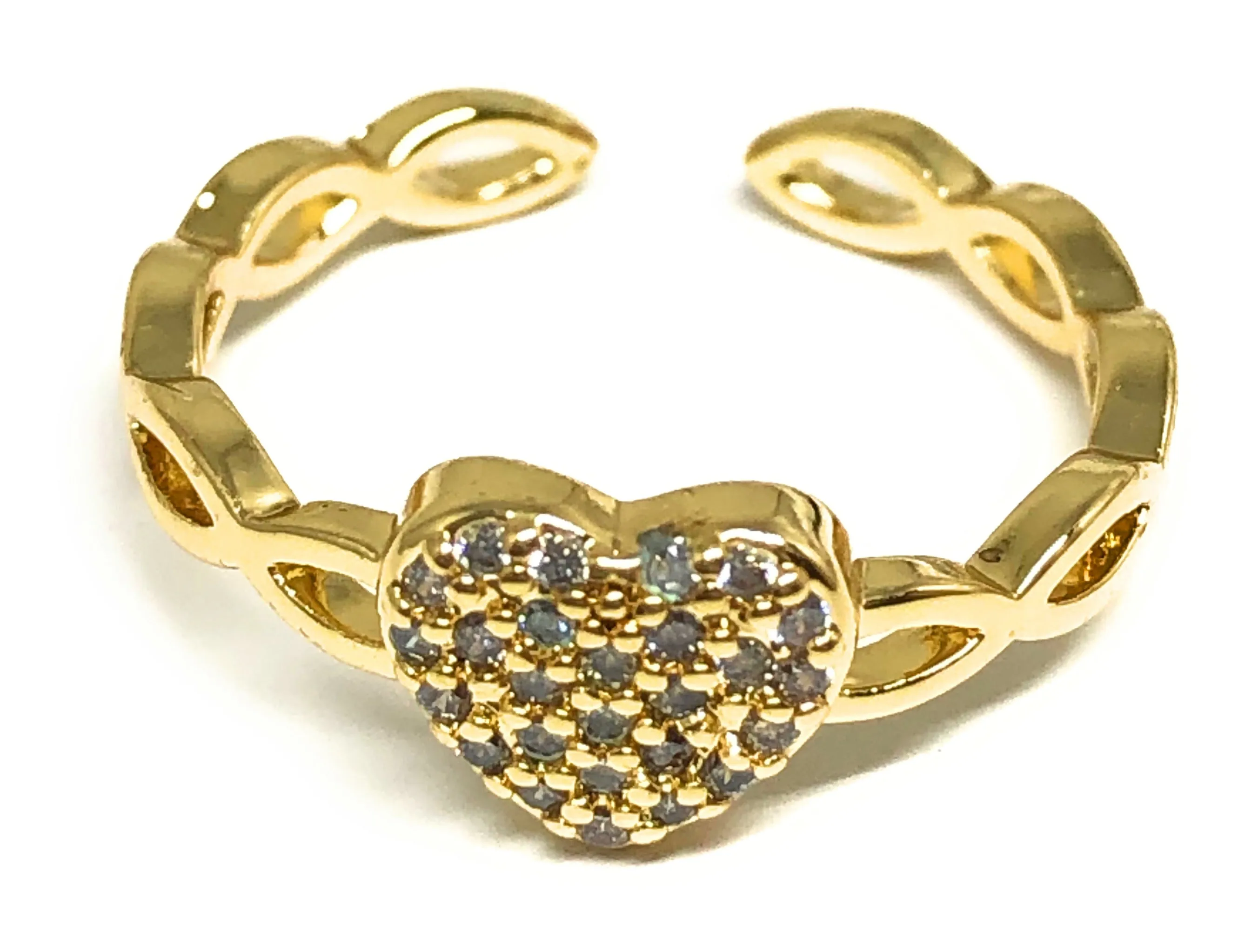 Gold Plated WHITE CZ Heart Adjustable Ring Anillo