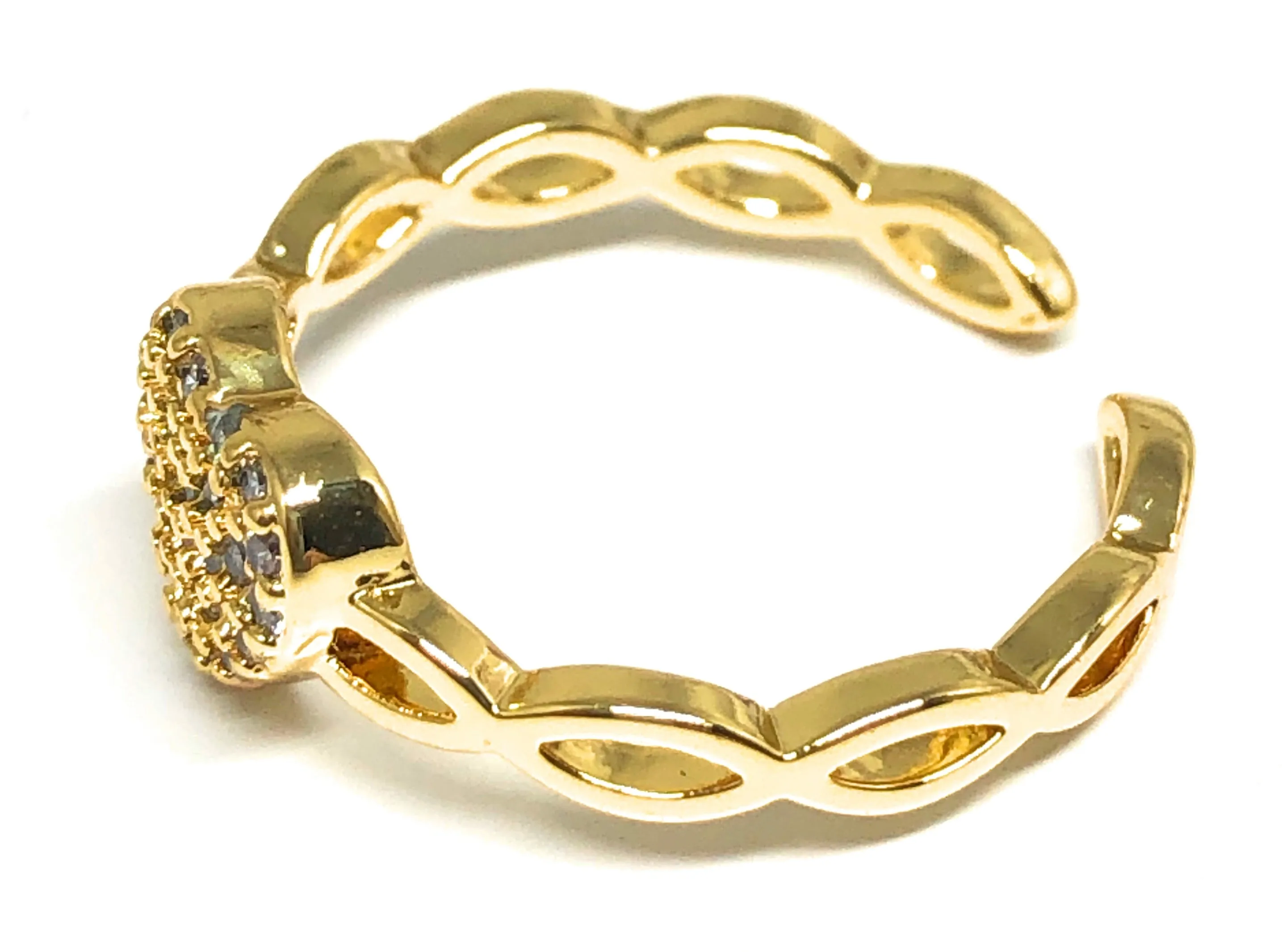 Gold Plated WHITE CZ Heart Adjustable Ring Anillo