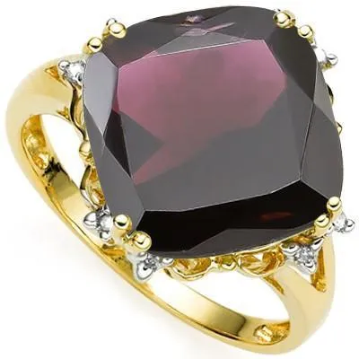 GREAT 7.04 CT GARNET & 8 PCS WHITE DIAMOND 10K SOLID YELLOW GOLD RING