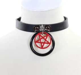 Hanging Ring Red Pentagram Choker