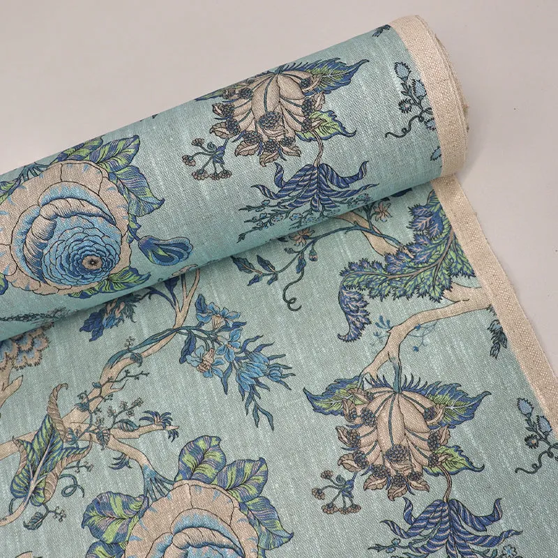 Home Furnishing Linen - Arts and Crafts Floral - Ice Blue