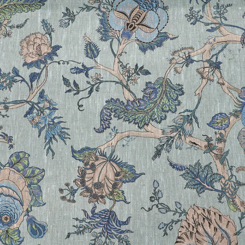 Home Furnishing Linen - Arts and Crafts Floral - Ice Blue