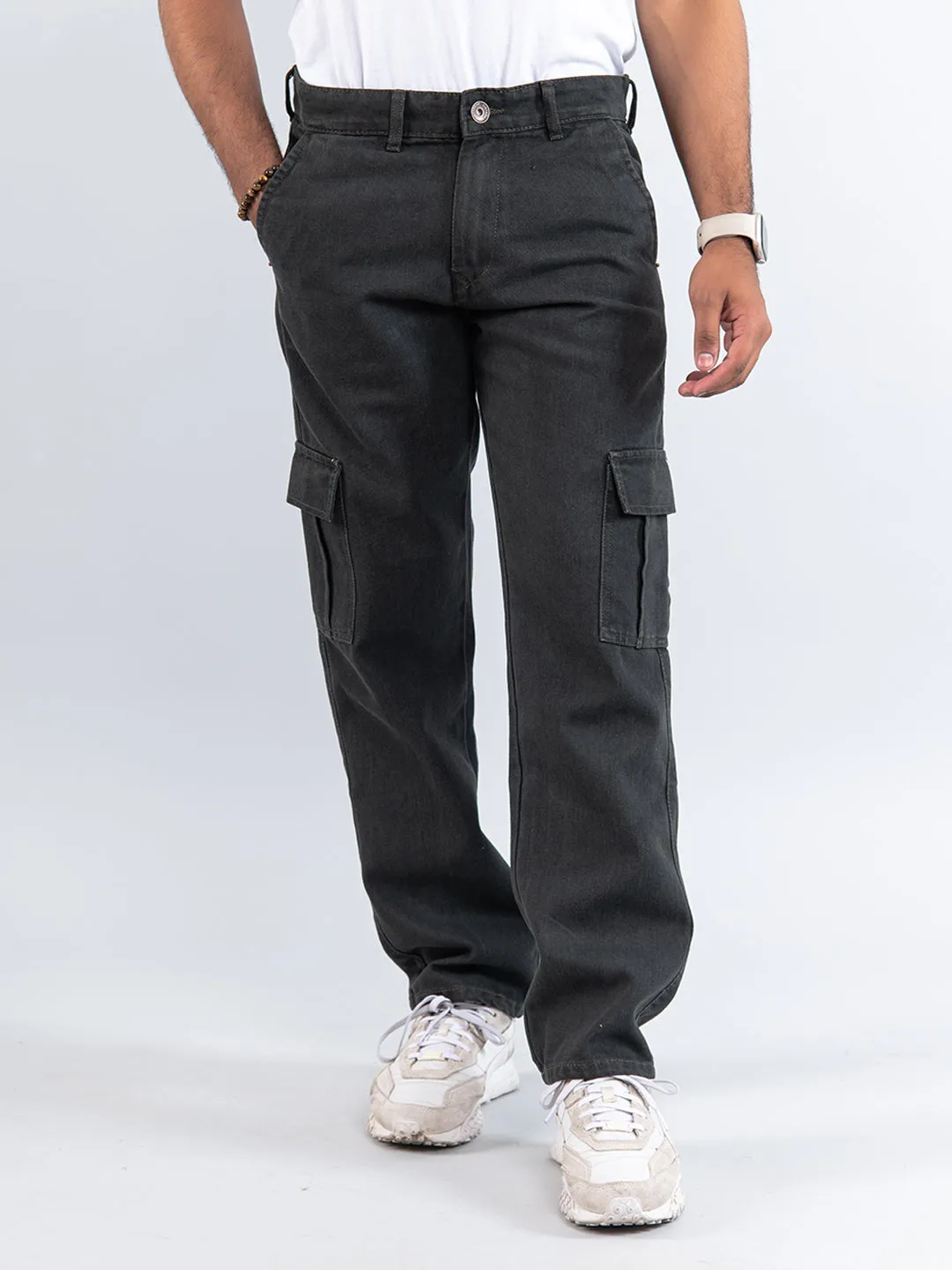 Hunter Green Straight Fit Cargo Denim Jeans