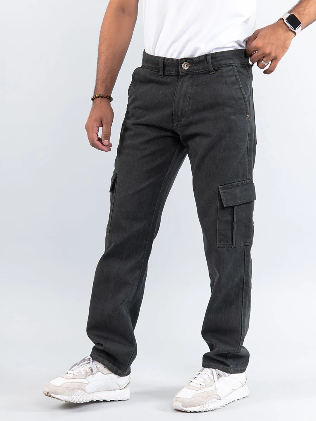 Hunter Green Straight Fit Cargo Denim Jeans