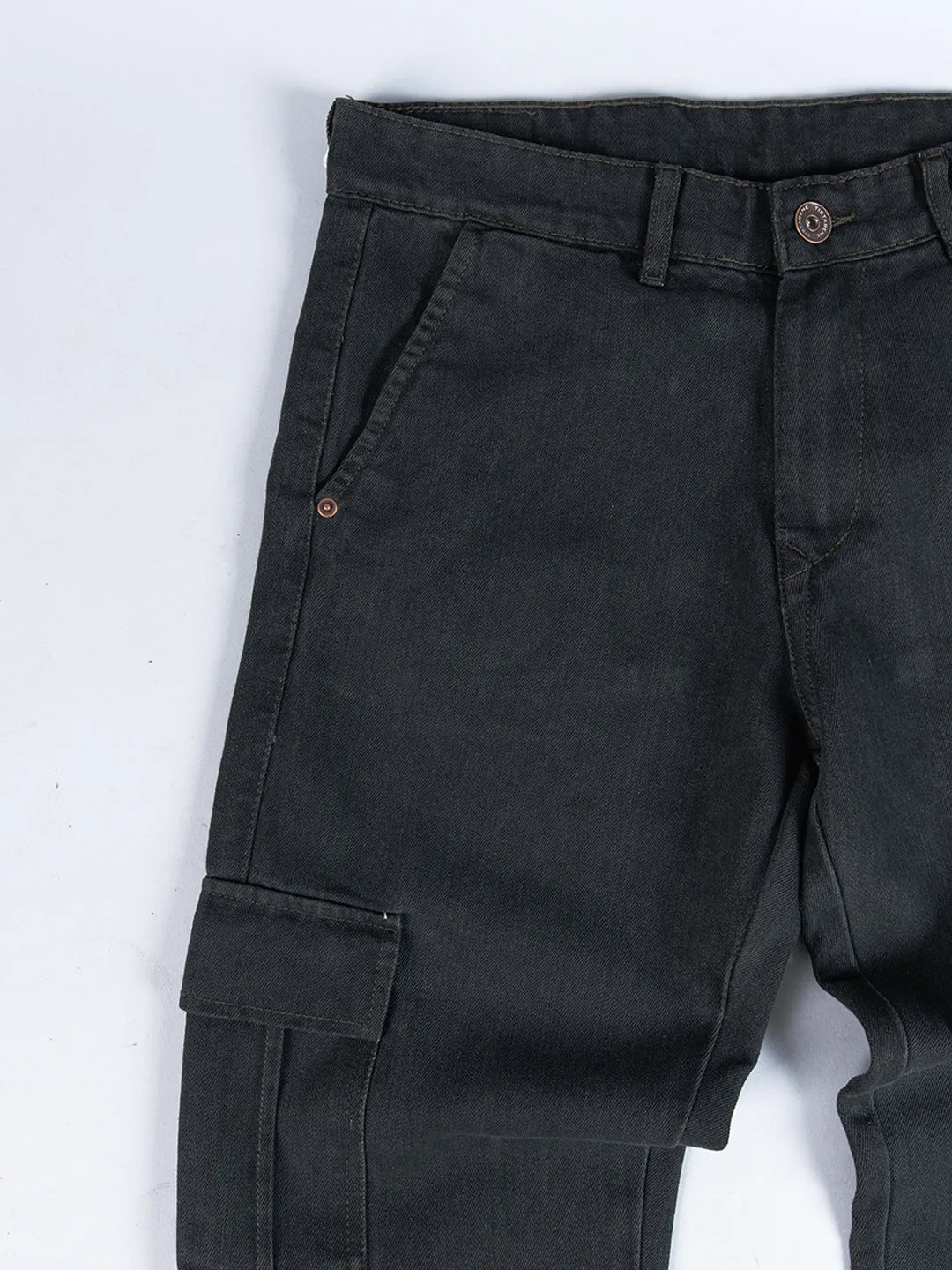 Hunter Green Straight Fit Cargo Denim Jeans