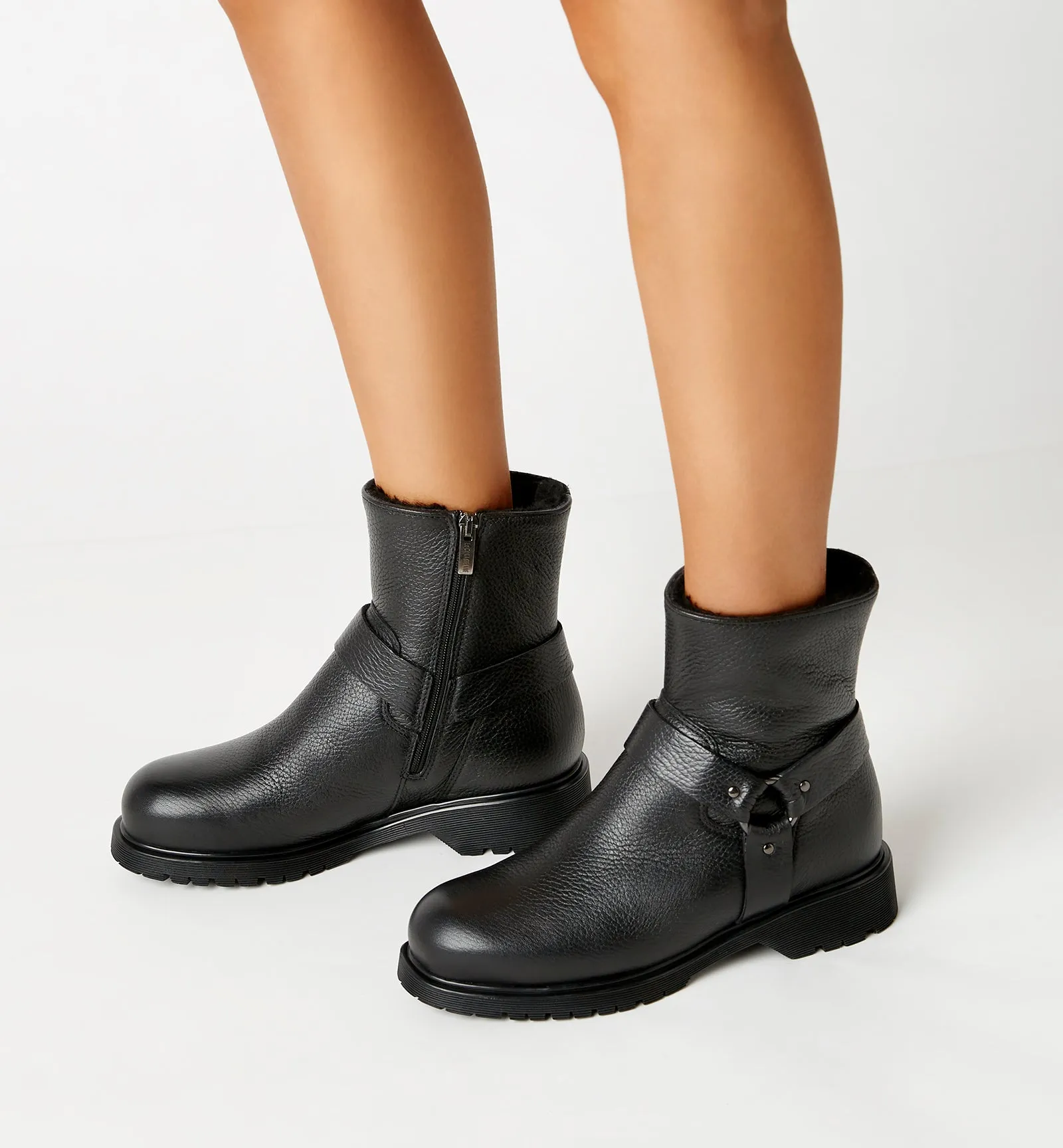 HYATT SHEARLING-LINED PEBBLED LEATHER BOOTIE