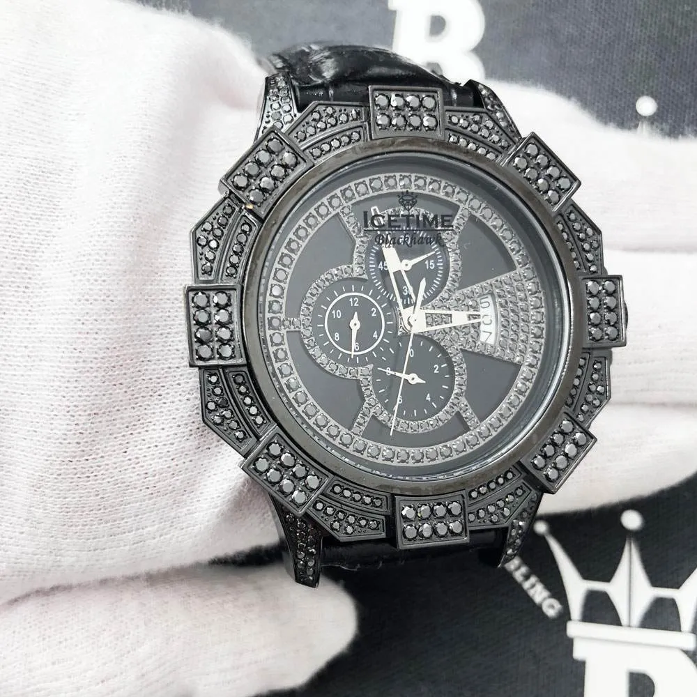 Ice Time Blackhawk 3.50cttw Black Diamond Watch