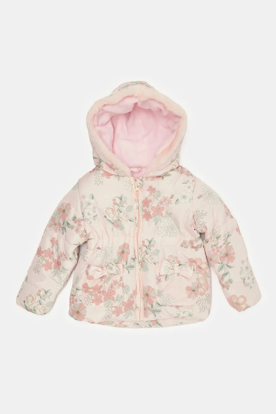 Infant Girls Pink Floral All Over Print  Hooded Jacket