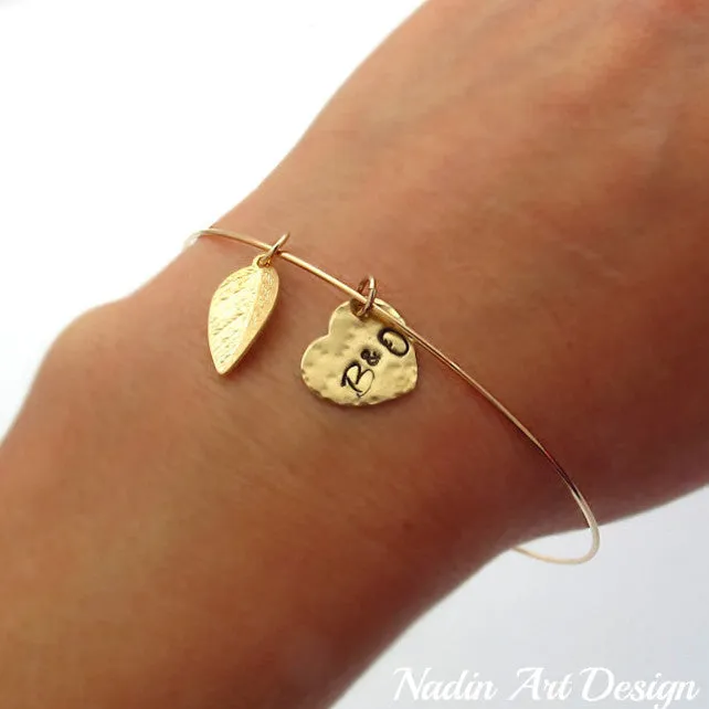 Leaf and Heart Charm Personalized Bracelet for Women