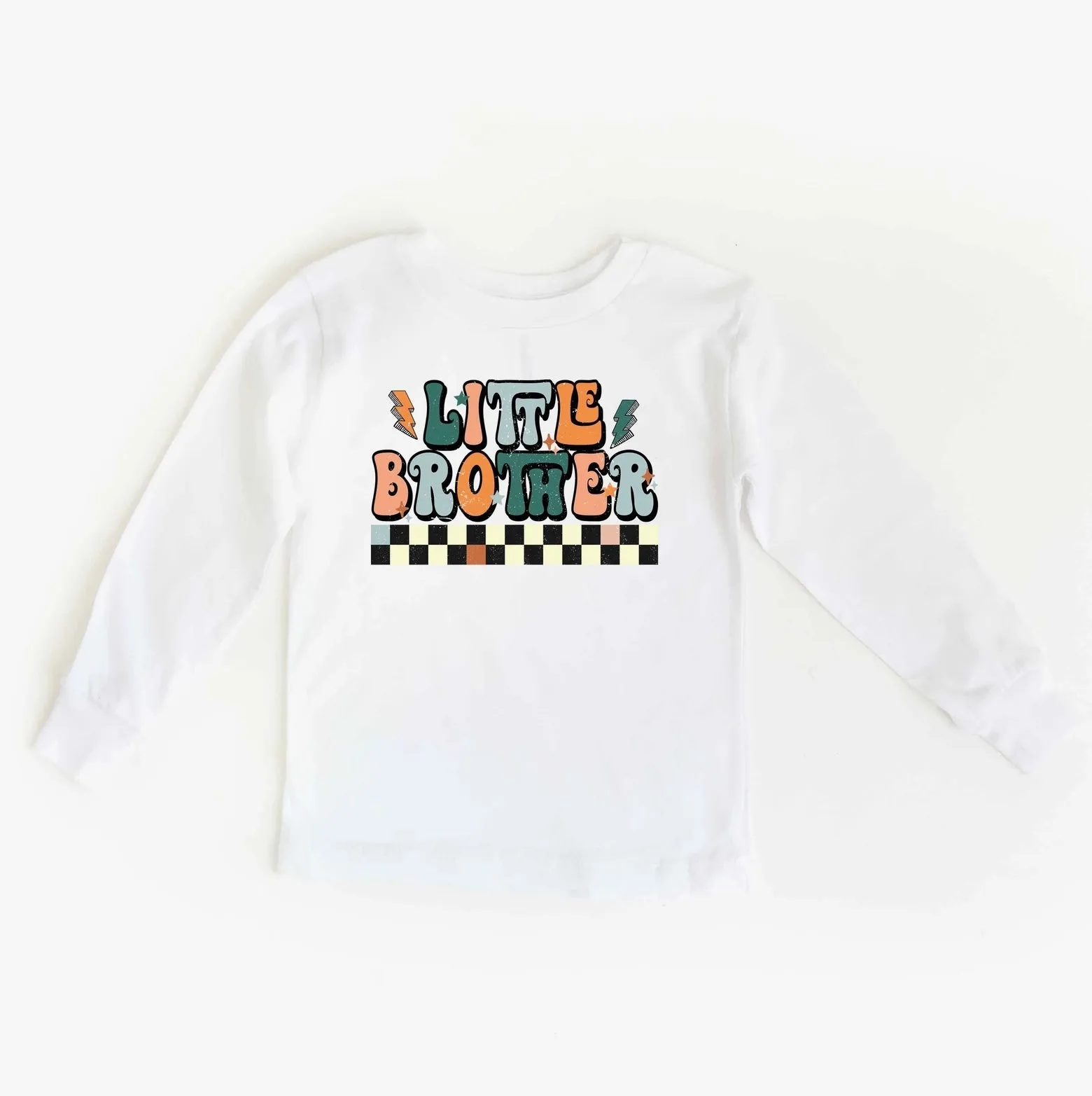 Little Brother L/S T-Shirt or Onesie / Checkered Graphics on White or Gray