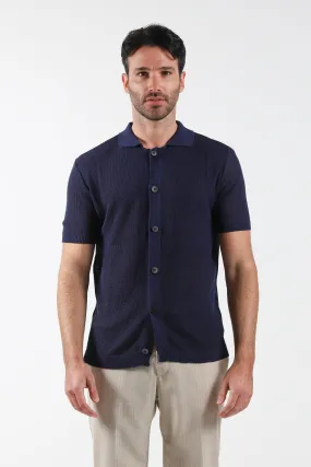 Maglia in filo mezza manica a camicia - Blue