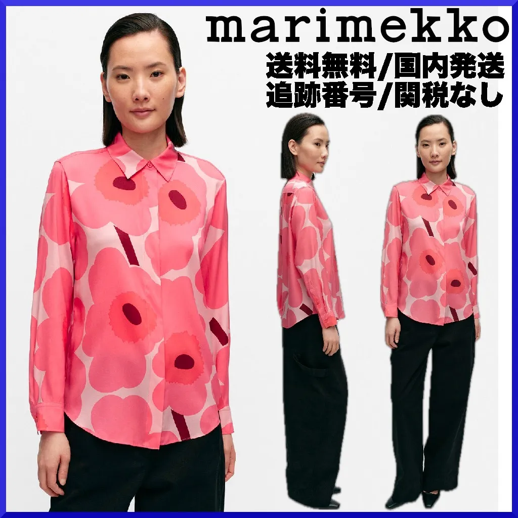 marimekko  |Flower Patterns Casual Style Silk Long Sleeves Office Style