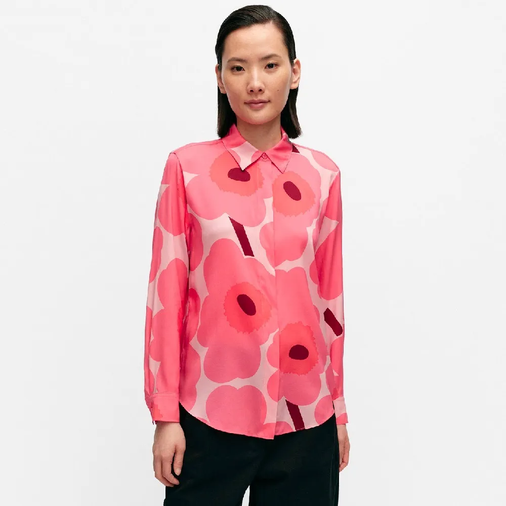 marimekko  |Flower Patterns Casual Style Silk Long Sleeves Office Style