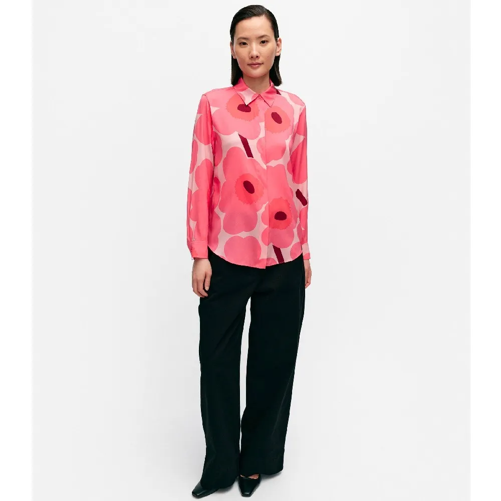 marimekko  |Flower Patterns Casual Style Silk Long Sleeves Office Style