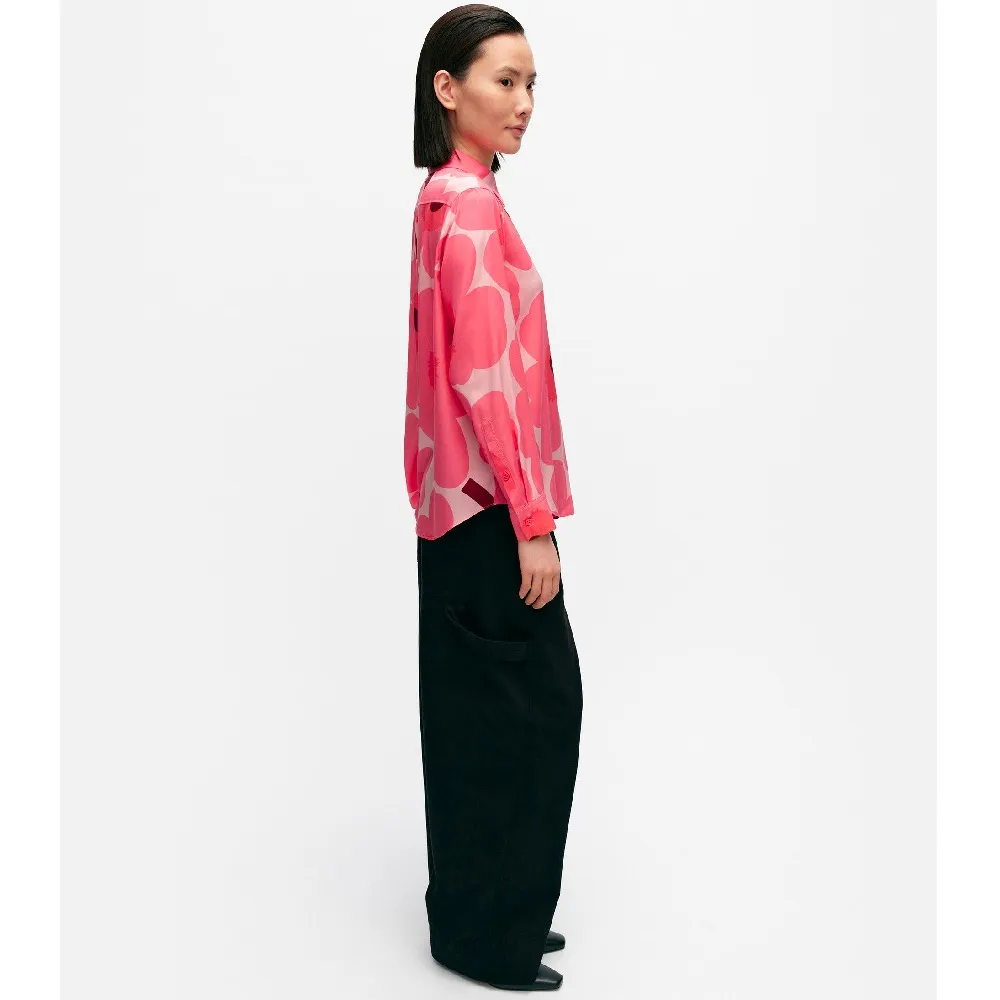 marimekko  |Flower Patterns Casual Style Silk Long Sleeves Office Style